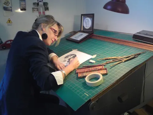 Sian at work on her drafting table